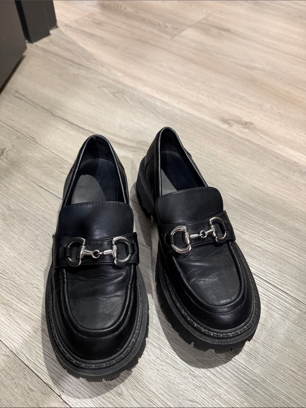 Forever 21 Black Loafers with Silver Horsebit Detail